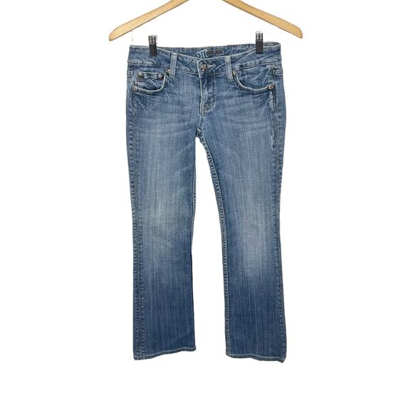 Miss Me Denim - MISS ME JP4738 Women's Fleur De Lis Boot Cut Distressed Jeans Med Wash 27